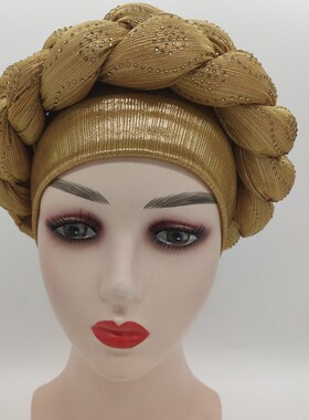 Latest Aso Oke Auto Gele Headtie Women Turban Cap With Braid