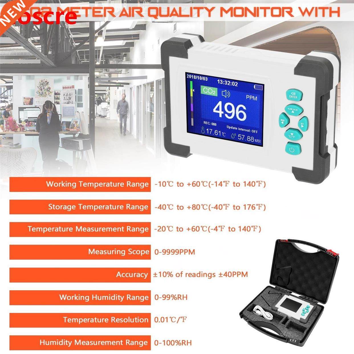 portable carbon dioxide detector co2 meter humidity temperat