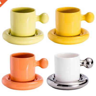 00ml Creative Ceramic Mug with Saucer Set Candy Cor Milk