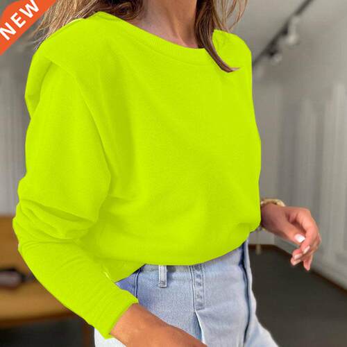 Gray Autumn Long Sleeve with Shoulder Pad Sweatshirts Casual