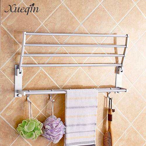 Alumimum Foldable Bathroom Towel Rack Holder 2 Layer Wall Mo