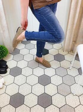 PVC Silk Loop Dust-proof Printed Doormat Geometry Black Whit