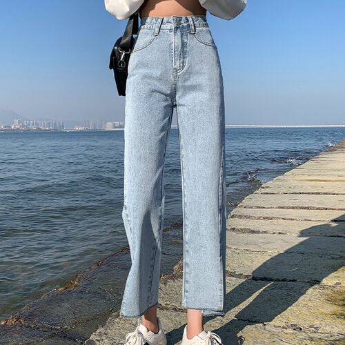 Korean New High Waist Straight Jeans Women Plus Size Vintage
