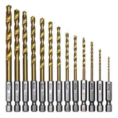 13pcs HSS Speed Steel Titanium Coated Bit Set 1/4 Hex Shank