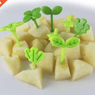 8pcs Fruit Fork Toothpick Leaves Plaic Decoration Lunch Bo