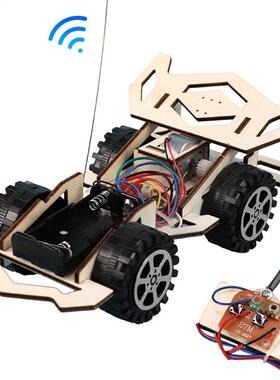 Kid Wooden DIY Assembly 4-CH Electric RC Racing Car Model Sc