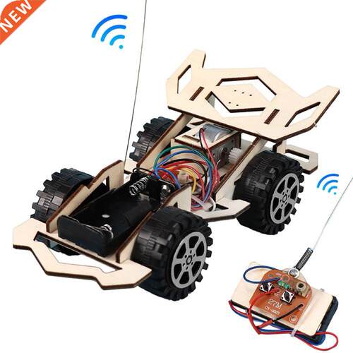 Kid Wooden DIY Assembly 4-CH Electric RC Racing Car Model Sc