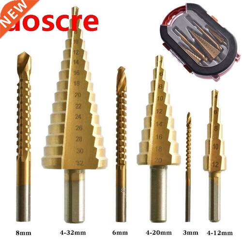 6Pcs HSS Titanium Step Drill Bit Set 4-12/20/32mm Metal Hole