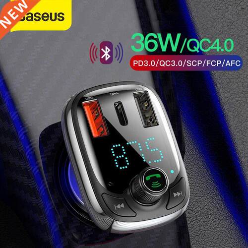 Baseus Quick Charge 4.0 Car Charger with FM Transmitter Blue