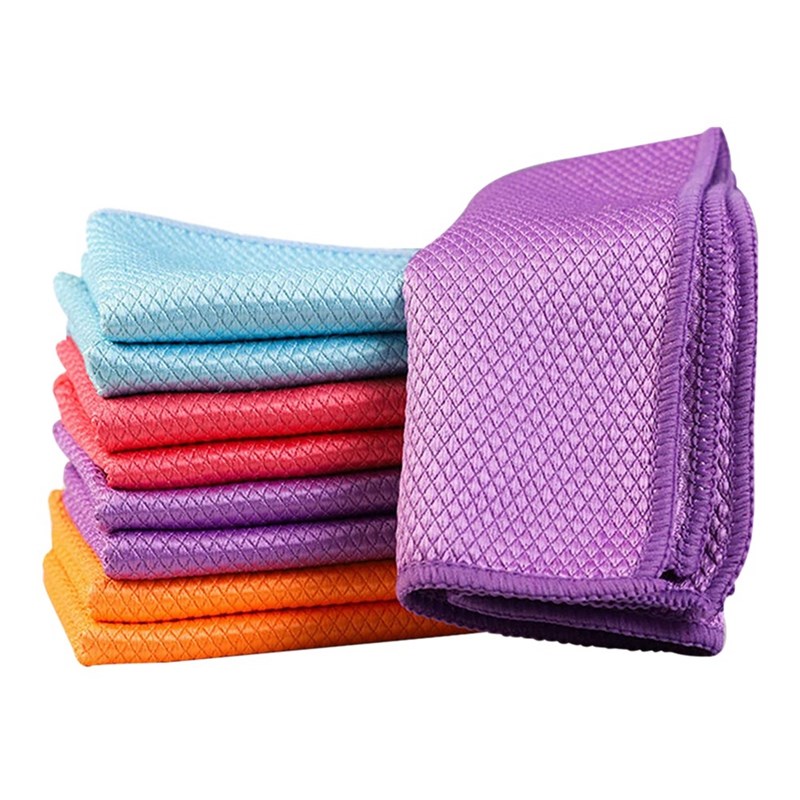 5 Pcs Fish Scale Grid Glass Cleaning Cloth Without Water