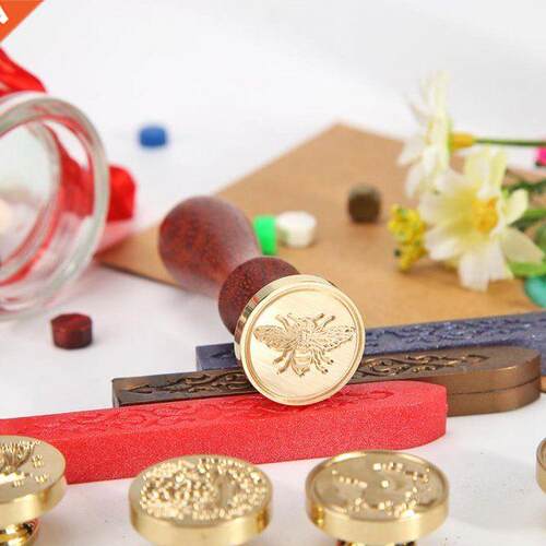 Rosewood Handle Sealing Wax Stamp Antique Bee Pattern Tokens