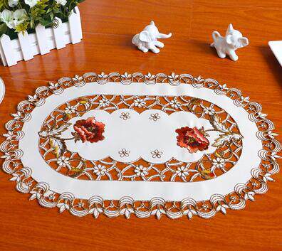 HOT oval lace embroidery table place mat pad cloth cup dish