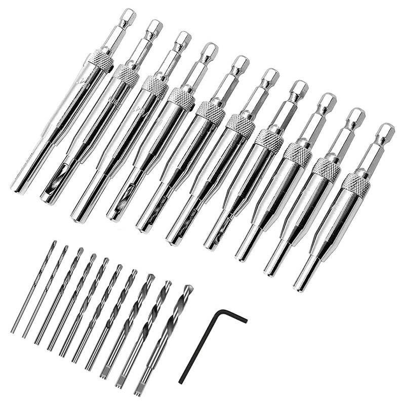 21Pcs Center Drill Bit Set Self Centering Hinge Tapper Core