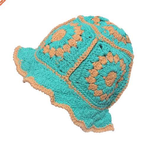 HanXi New Cotton Crochet Bucket Hat for Women Autumn Winter