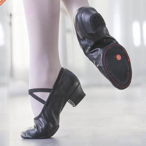 Natural Leather Ballet Dancing Shoes Women Middle Heel Girls
