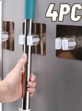 2/4Pcs Adhesive Multi-Purpose Hooks Wall Mounted Mop Organiz