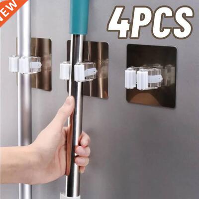 2/4Pcs Adhesive Multi-Purpose Hooks Wall Mounted Mop Organiz