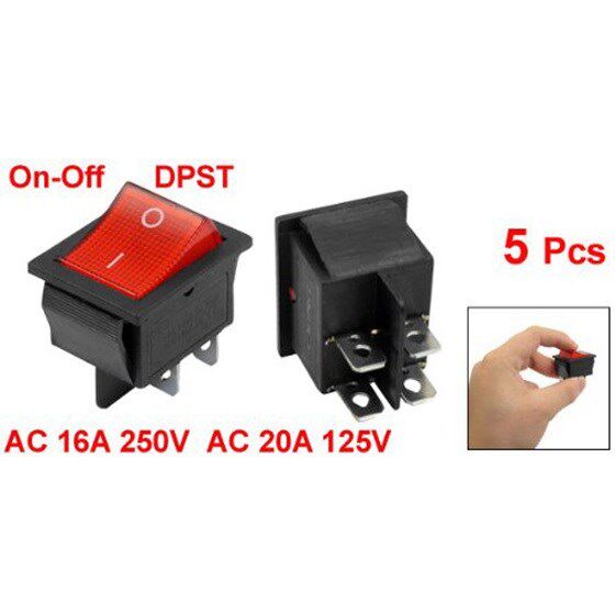 5 x Red Illuminated Light On/Off DPST Boat Rocker Switch 16A - 实物图