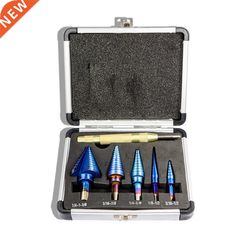 6Pcs 1/8inch-1-/8inch Blue Coated Step Drill Bit with Cente