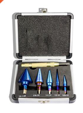 6Pcs 1/8inch-1-/8inch Blue Coated Step Drill Bit with Cente