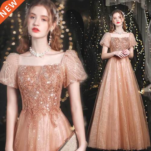 Elegant French Prom Ball Gown Women Square Collar Puff Sleev