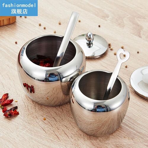 Stainless Steel Seasoning Pot with Lid Sugar Salt Storage Co
