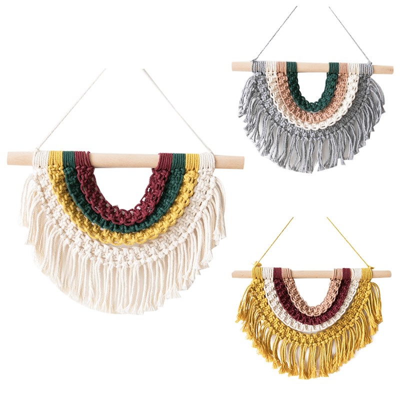 Handmade Macrame Boho Rainbow Hanging Decor Tapestry Wall Or