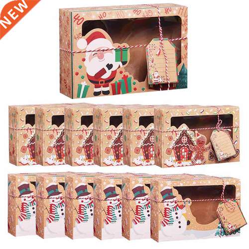 3/6/9/12pcs Kraft Paper Candy Boxes Merry Christmas Cookie G