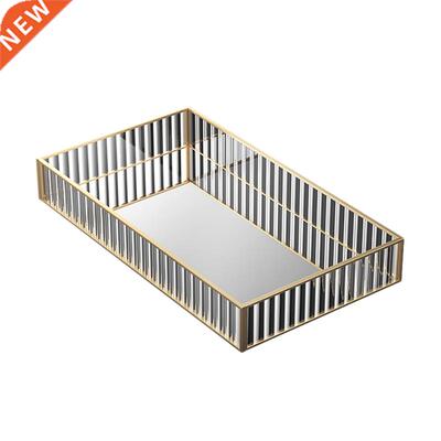 Nordic Gold Glass Mirror Decorative Storage Tray For Makeup