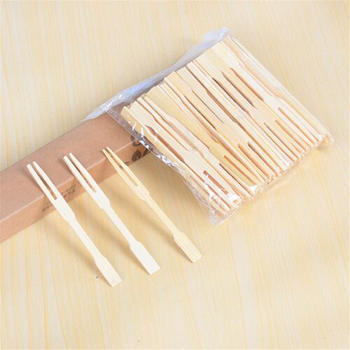 100pcs/bag Bamboo Disposable Fruit Fork Dessert Cocktail For