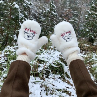 2021 New Korea Ins Bear Gloves For Women's Winter Lovely Bea