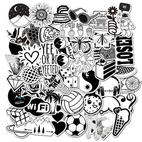 50pcs Black and White Cool  Stickers For Skateboard Lapt
