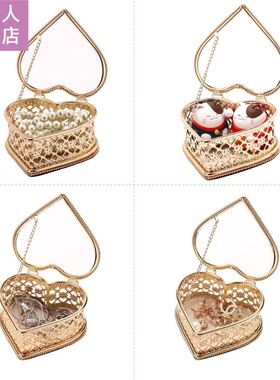Heart Shape Box Glass Jewelry Storage Box Ring Necklace Dres