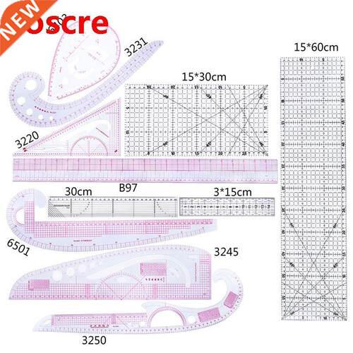 11pcs Clear Scale Acrylic Straight Ruler PVC Curve Cutting