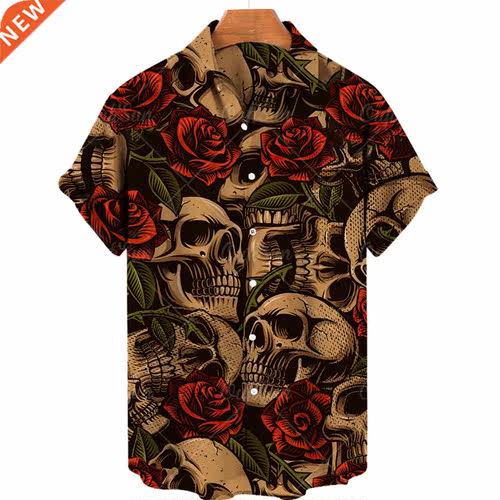 Men's Hawaiian Shirt Loose Top 5xl 3d Skull Print Shirts
