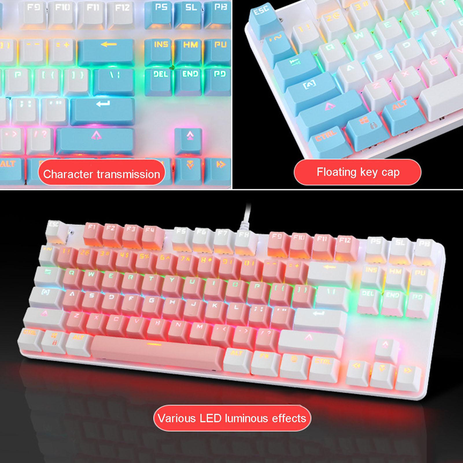 K100 87 key Macaron Green Backlight Mechanical Keyboard Pink