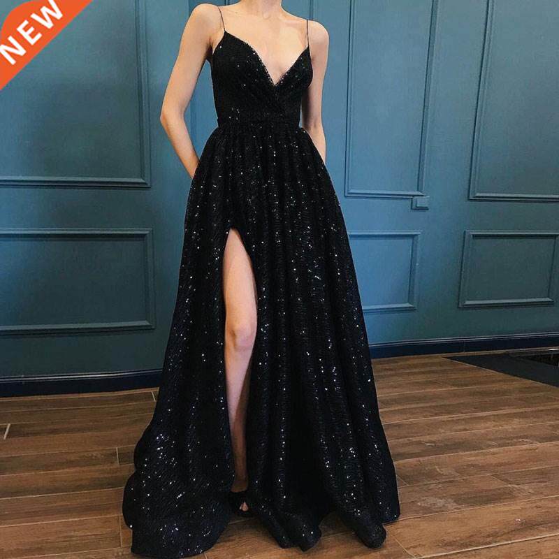 Black V-neck Prom Party Evening Dresses Vestido De Noiva Ser图片