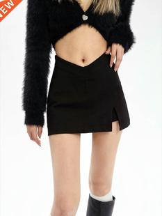 Western Style Retro Short Skirts Women High Waist Forked Bel