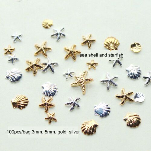 100PCS  3MM&5M 3D Metal Sea Shell Starfish Mixed Gold Silver