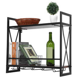 2 Tier Wine Rack Wood Shelf Wall Mounted Floating Wine Displ
