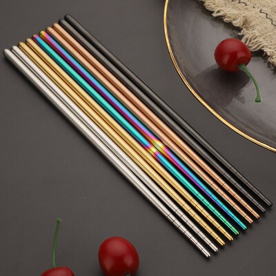 1/5 Pair Stainless Steel Chopsticks Metal Chop Sticks Tablew