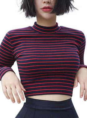 Crop Tops Women 2019 Chic All-match Classic Stripe Slim Shor