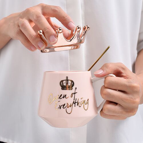 Creative Crown Ceramic mug Cute Coffee Mug Milk Cup with spo