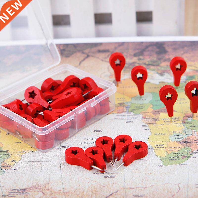 40 Pcs Map Markers Wooden Drawing Photo Wall Studs Cork Boar图片