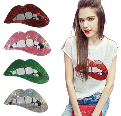 1 Pc 6 Colors Sequins Mouth Lip Patch Fashion Girl Clothes A