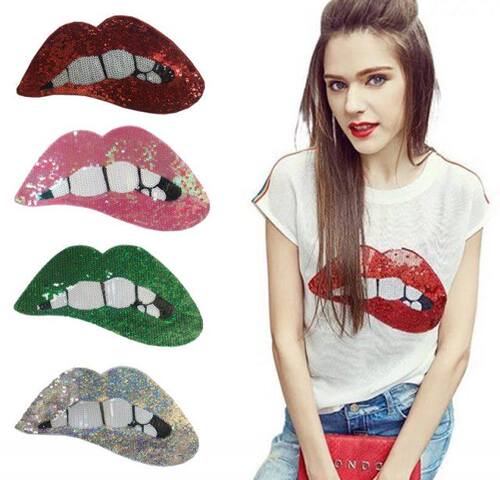 1 Pc 6 Colors Sequins Mouth Lip Patch Fashion Girl Clothes A