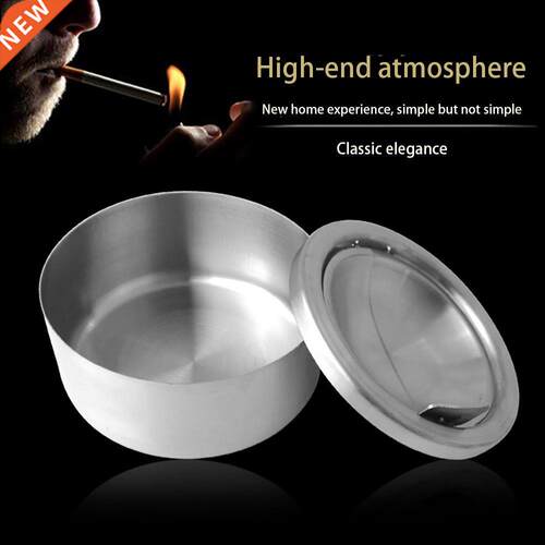 Storage Case Cigarette Lidded Ashtray Stainless Steel Silver