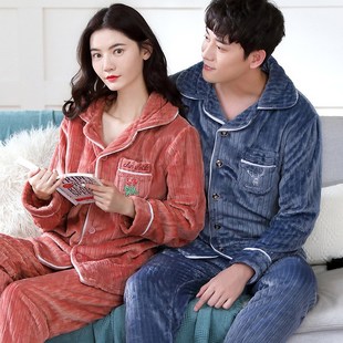 Winter Thicken Warm Flannel Pajama Sets for Women Men Lovers