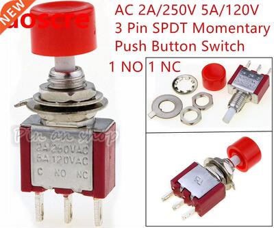 AC 2A/250V 5A/120V  Pin SPDT Momentary Push Button Pushbutt