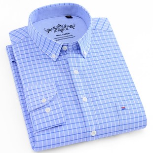 Men's Daily Casual Plaid Checked Oxford Shirts Single Pa